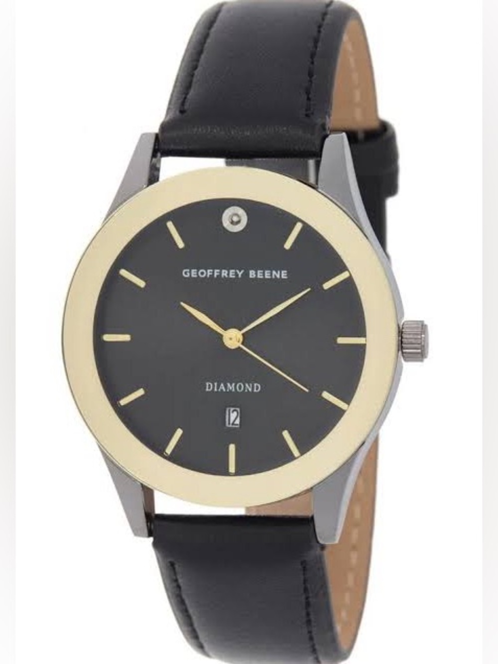 Geoffrey Beene Genuine Diamond Watch Black Leather Strap.
